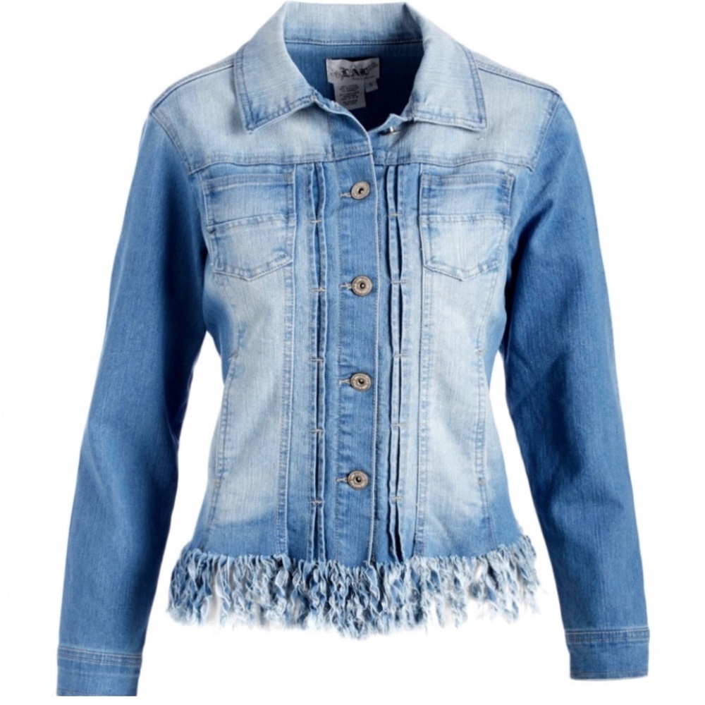 LAL Bleach Denim Blue Fringe Jean Jacket Acid Wash Blue Size